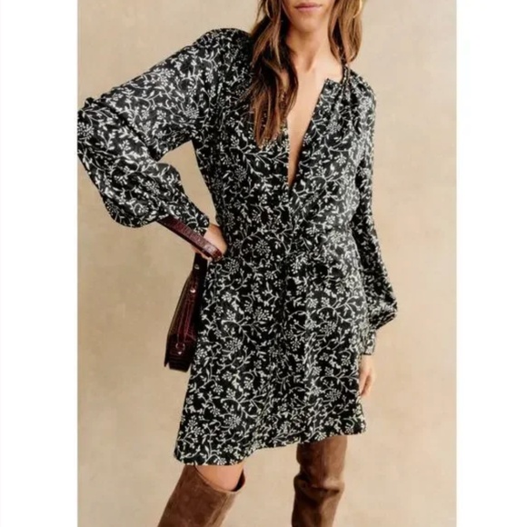 Sézane Merry Dress in Black & Ecru Floral Print - Picture 8 of 15